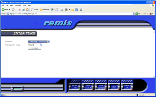 remis card transaction entry screen